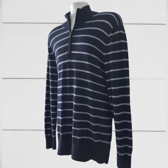 Brooks Brothers 1/4 Zip Men’s, Blue Striped 100% Merino Wool Sweater — Size-XXL - Picture 3 of 13